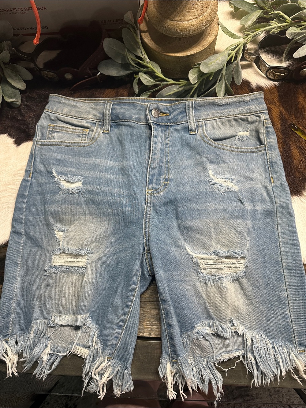 NWT Cello Light Blue Distressed Denim Bermuda Shorts